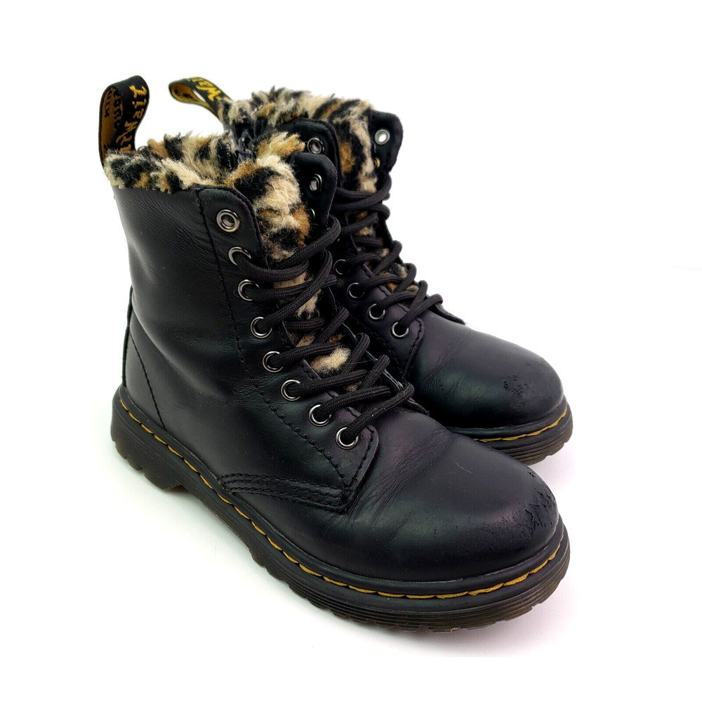Dr Martens 1460 Serena Leo Toddler Girls Sz 11 Black Leather Leopard Ankle Boots
